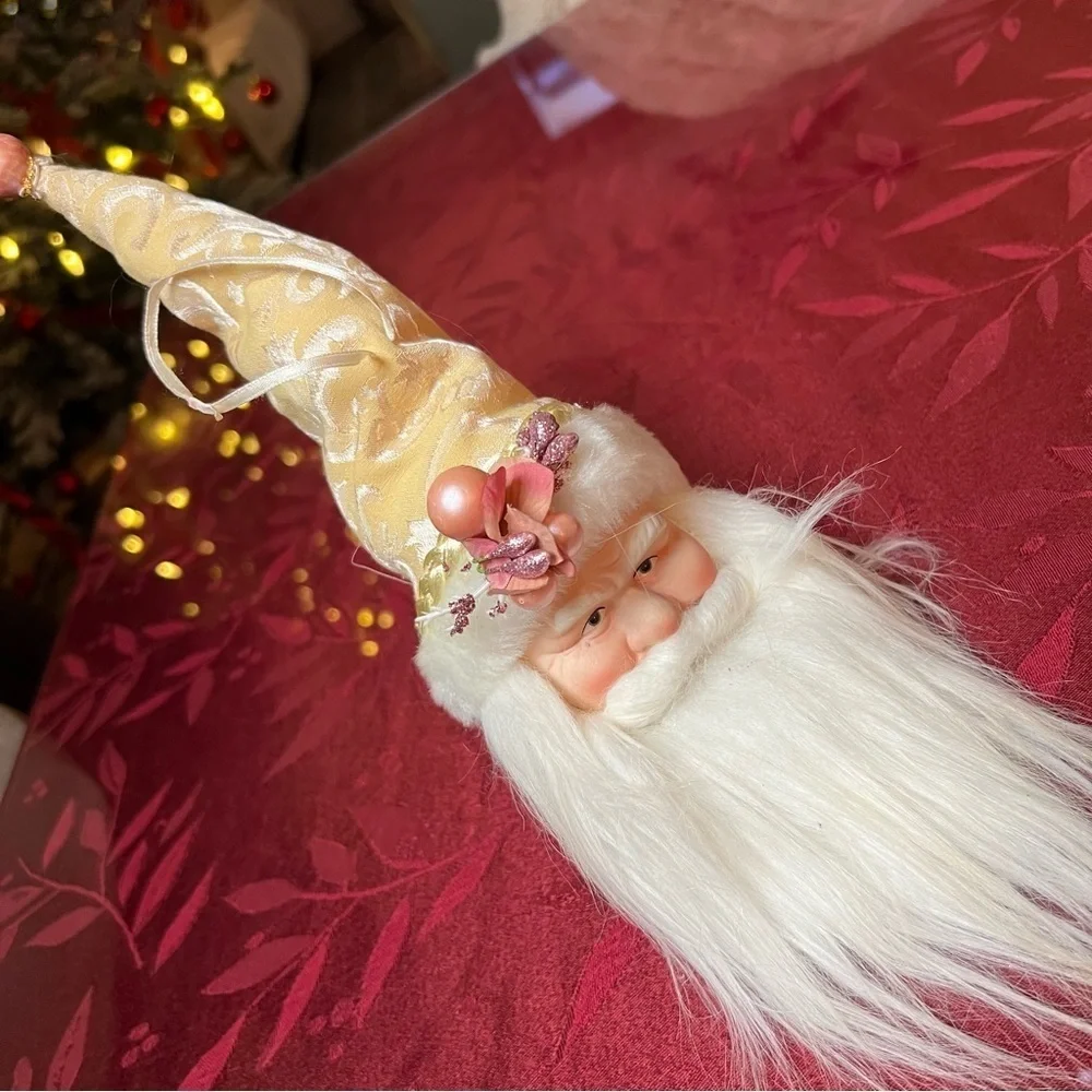Santa Ornament Claus Porcelain Head Victorian Sit On Table/ Hang On Tree 9” Real
